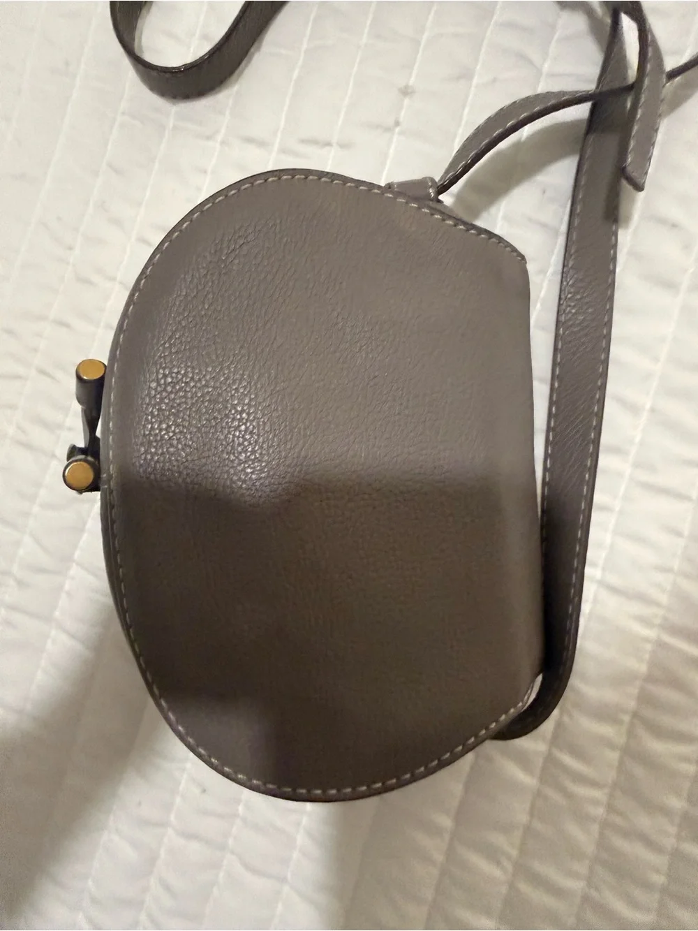 Chloe Grey Pebbled Leather Saddle Crossbody with Gold Hardware
